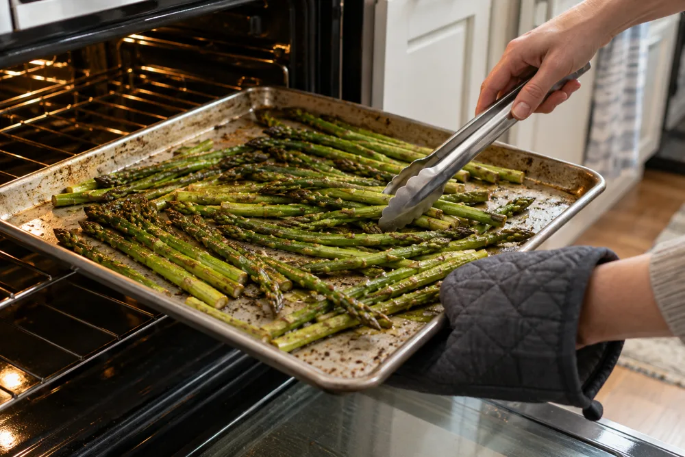 turning-asparagus-during-roasting turning-asparagus-during-roasting