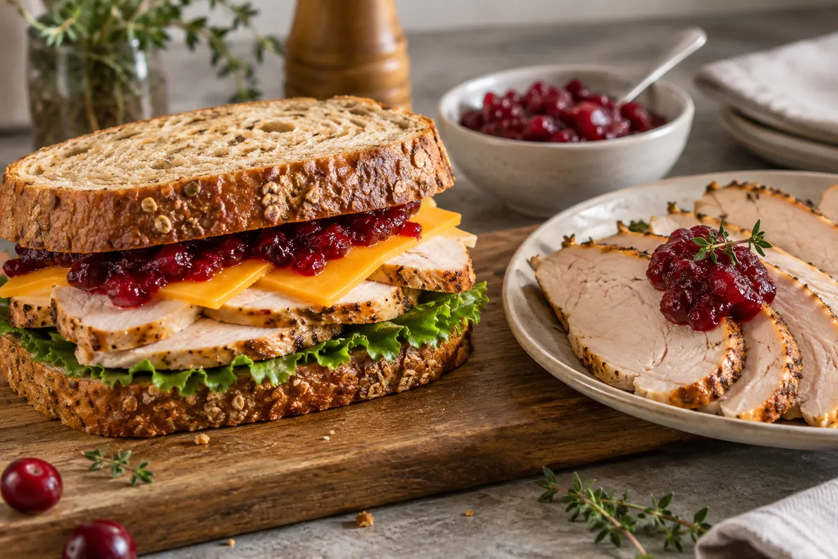 Cranberry relish in turkey sandwich and savory plate - process evidence Cranberry relish in turkey sandwich and savory plate