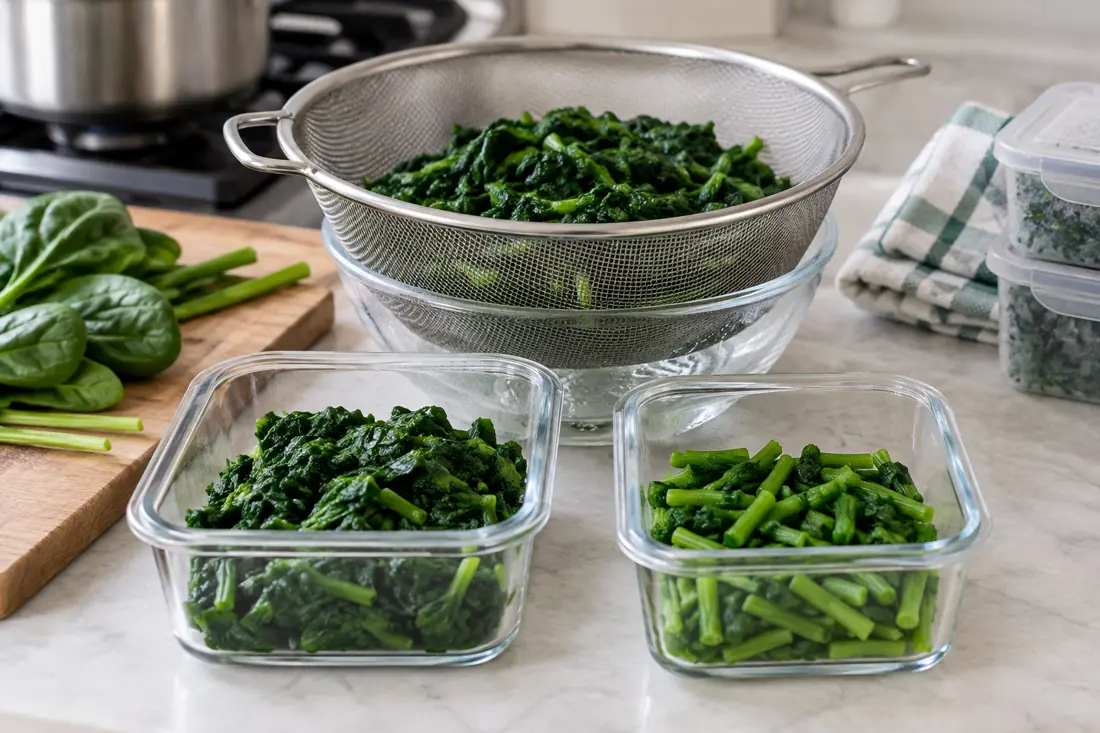 How stems behave in chopped frozen spinach visual explanation
