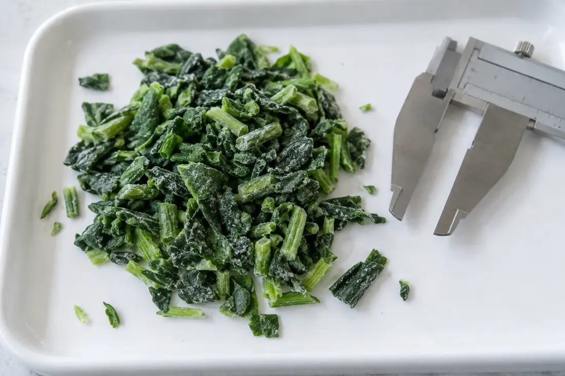 Assess a commercial frozen spinach sample visual explanation