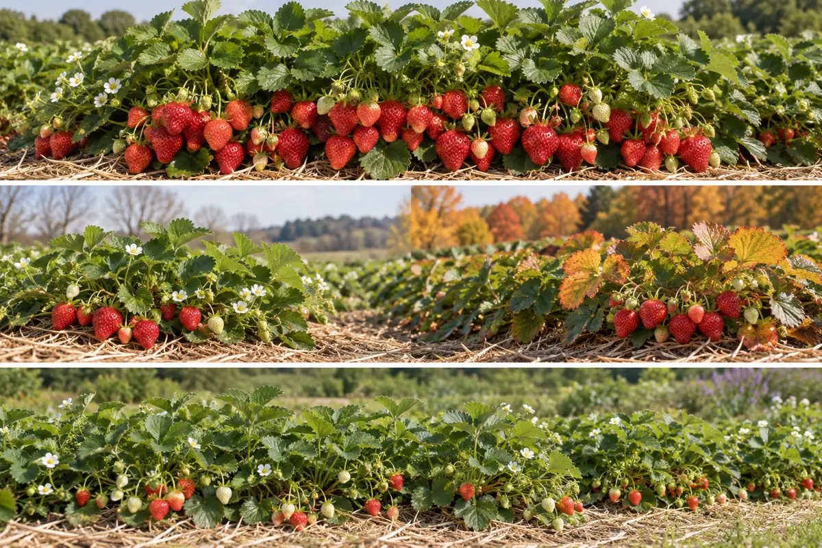 Three strawberry bearing patterns.